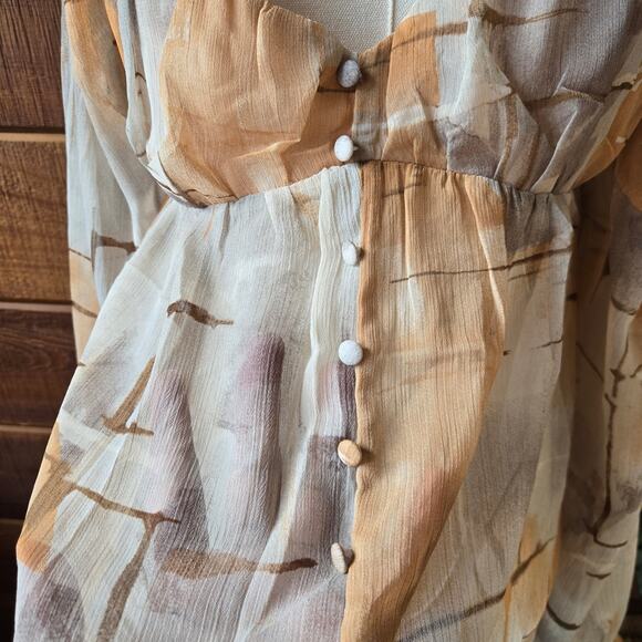 NWT Blu Pepper Womens Y2K Sheer Peasant Babydoll Top M Abstract Sweetheart - Picture 4 of 11